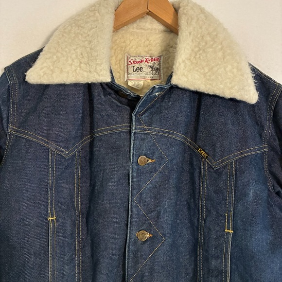 Vtg 70s Lee Storm Rider Sherpa Lined Denim Chore Jacket Fits Mens L Western USA - Picture 3 of 9